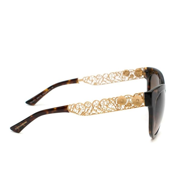 Dolce & Gabbana Cat-Eye Gradient Brown Sunglasses With Golden Filigree‎ Arms - Picture 12 of 16